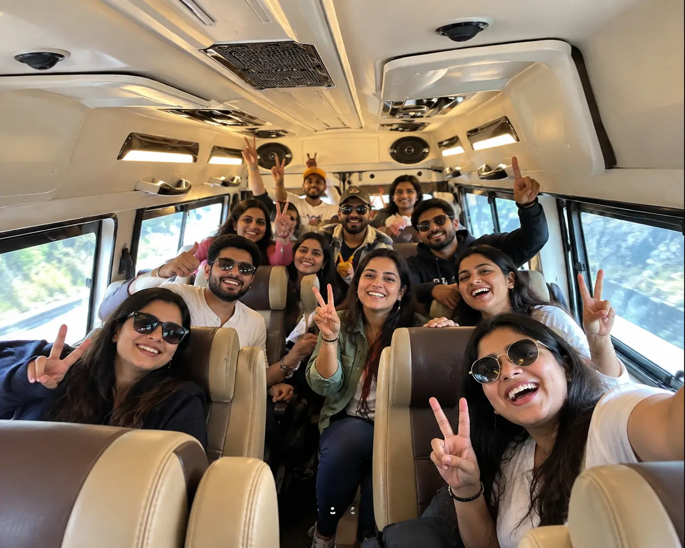 TripBaazz community travelers sharing joyful moments during a road journey