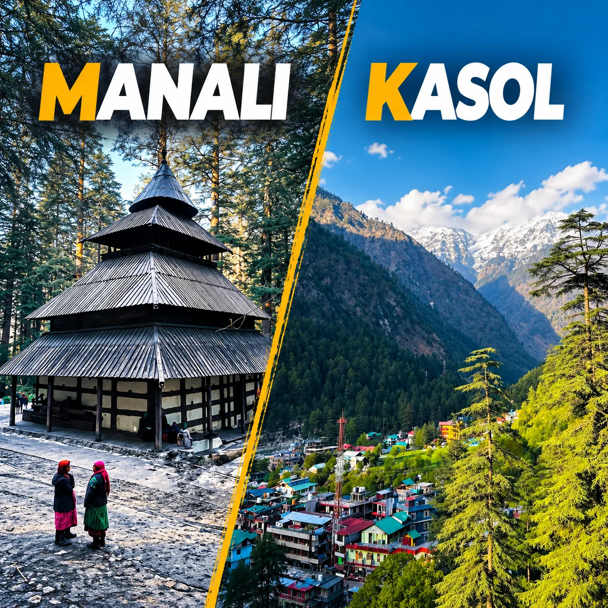 Scenic mountain and river landscape of Manali and Kasol