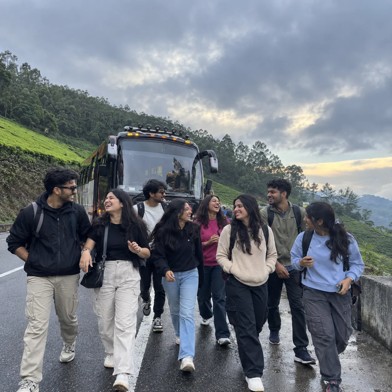 Friends enjoying a mountain group trip