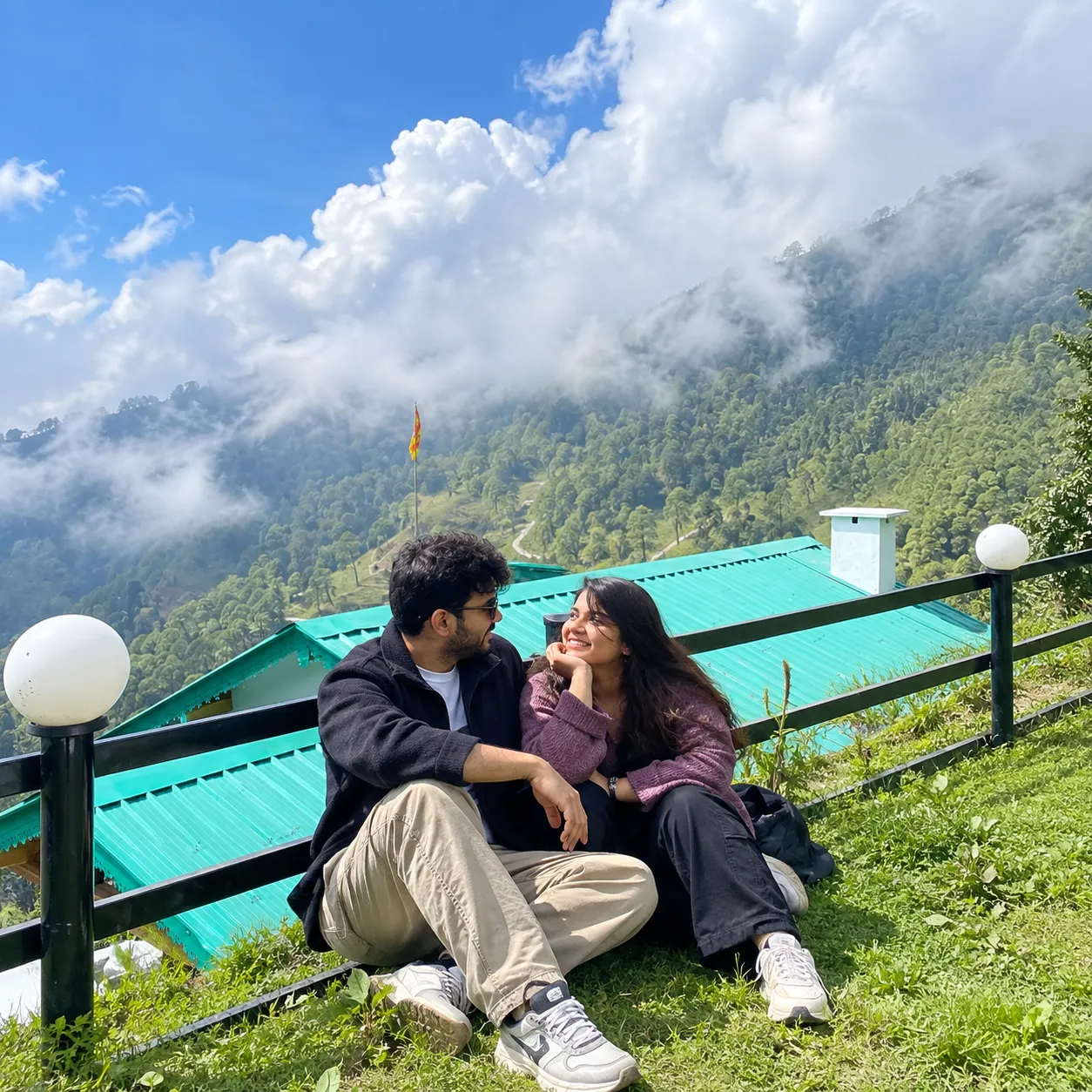 Couple enjoying a romantic mountain getaway
