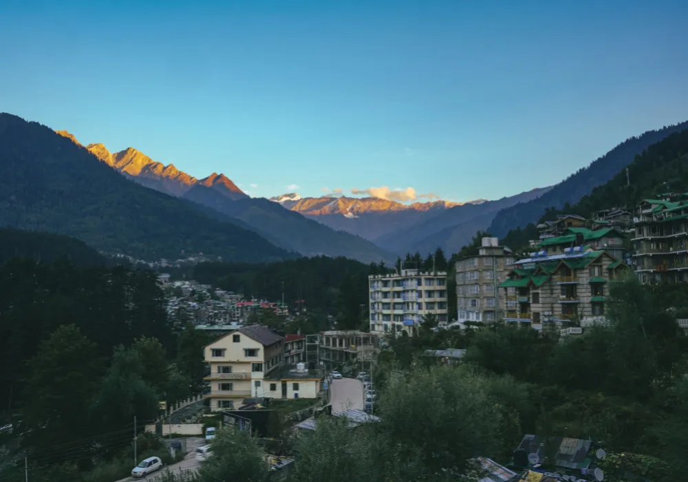 Mountain landscape and pine valley in Manali